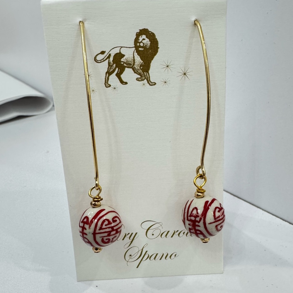 Mary Caroline Spano Chinoiserie Wishbone Earrings Red